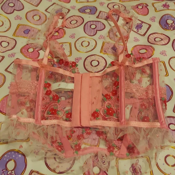 For Love And Lemons Pink Floral Embroidered Bra - Picture 2 of 3